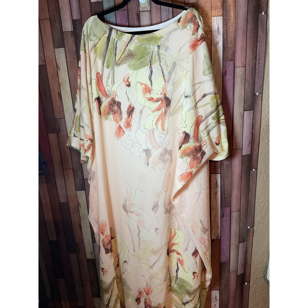 Diamond Tea Beautiful Yellow Floral Kaftan Women’s Size XL EUC